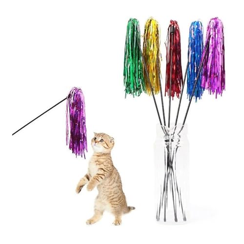 pipisweet Katzenspielzeug mit buntem Band, lustiges Kätzchenstab, Kunststoffstab für Haustiere, Katzen, interaktives Spielzeug, 5 Stück pipisweet Katzenspielzeug mit buntem Band, lustiges Kätzchenstab, Kunststoffstab für Haustiere, Katzen, interaktives Spielzeug, 5 Stück von pipisweet
