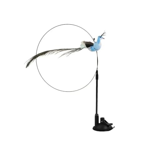 pipisweet Simulations-Vogel-Katzenspielzeug, lustiger, interaktiver Pfau mit Glocke, Katzenstab, Spielzeug für Kätzchen, Spielstab, Spielzeug, Haustierkatzen (Blau, Saugnapf) von pipisweet