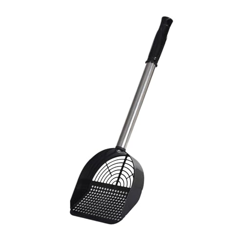 Katzenstreuschaufel, Netz, Edelstahl, Siebwerkzeug mit langem Griff, 30 cm, Haustier-Reinigungszubehör für Katzenbox, Schwarz von pistro