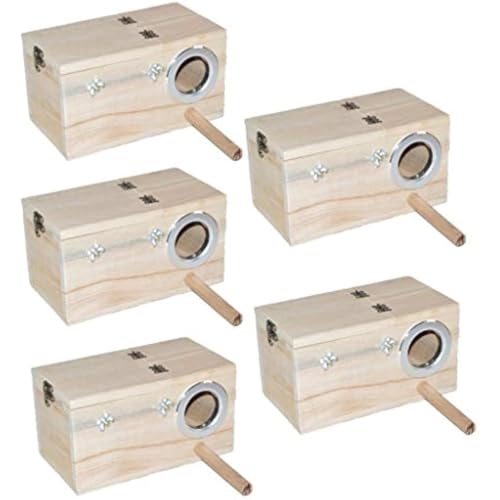 pistro 5 Stück Holz Sittich Wellensittich Nistkästen mit Sitzstangen Vogelhäuschen für Volieren Natur Holz Vogel Nistkästen für kleine Vögel von pistro