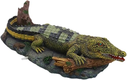 pistro Aquarium-Krokodil-Luftsprudler – Harz-Krokodil-Skulptur für Aquarien, Schildkrötenbecken, Bürodekoration, realistischer Luftstein, Ornament für Süß- und Salzwasser-Aquarien von pistro