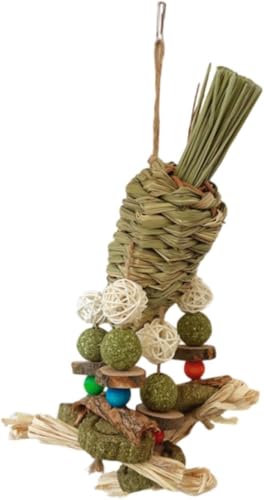 pistro Kleintier Molar Spielzeug für Kaninchen, Meerschweinchen und Hamster - Holz & Gras Kauspielzeug zum Zähneknirschen Häschen Käfig Hängespielzeug für Nager von pistro