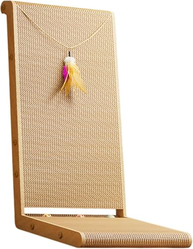 pistro L-förmiger Katzenkratzer, Wellpappe, vertikale Katzenkratzunterlage mit neckendem Spielzeug, platzsparendes Design für Kätzchen und Katzen, Möbelschutz (groß) von pistro