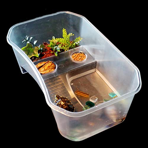 pistro Schildkröten-Tank-Vivarium aus Kunststoff für Terrapin-Schildkröten, multifunktionaler Reptilien-Lebensraum mit Docking-Rampe, Futter- und Schwimmbereich, 40 x 25 x 14 cm, Weiß von pistro