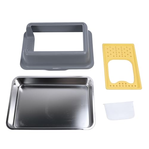 Edelstahlkatze Katzentoilette geschlossene Anti -Leckage Hochseitiger klebriger Proof mit Deckel -Top -Eingang für große Katzen extra großer Größe 60 x 40,5 x 33,5 cm (Grau und gelb) von plplaaoo