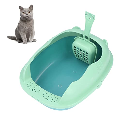 Halb geschlossene Katzentoilette,tragbare offene Katzentoilette, spritzwassergeschützte, leicht zu reinigende Katzentoilette mit Katzentoilettenabdeckung und Katzentoilettenschaufel (grün) von plplaaoo