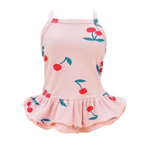 Haustier Holiday Kleid Baumwoll Polyethylen weich atmungsable süßer Hundrock Mode Kirschmuster Sling Design für kleine Hunde Haus im Freien Spaziergänge Festivals Partys (Rosa) von plplaaoo
