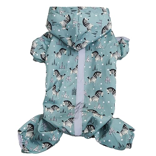 Hunde Regenmantel mit Kapuze mit reflektierender Streifen 4 Beine wasserdichte Polyester Stylish Muster Haustier Regenkleidung für kleine mittelgroßen Hunden (S) von plplaaoo