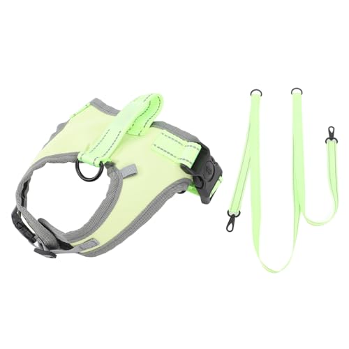 Hundekabelbaumweste mit Leinen einstellbaren reflektierenden gepolsterten Nylon Easy Control Haustierkabelbaum für Gehen mittelgroße Hund (Fluoreszierendes Grün) von plplaaoo