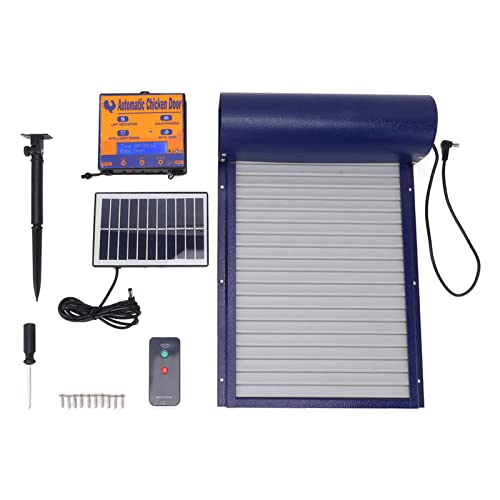 Solar angetriebene automatische Hühner -Coop -Tür -Leuchtsensor Timer Fernbedienung Metall Plastik Automatische Hühnertür für Geflügelhähnchen Entengans 37,3 x 24,7 cm 14,7x9.7in (Blau) von plplaaoo