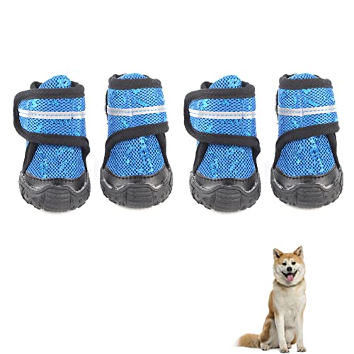 plplaaoo wasserdichte, 4PCS Hundestiefel, atmungsaktive Hundeschuhe mit reflektierenden Riemen für kleine, mittelgroße Hunde, verschleißfeste, rutschfeste Hundeschuhe, für Outdoor(70-blau), Hunde von plplaaoo