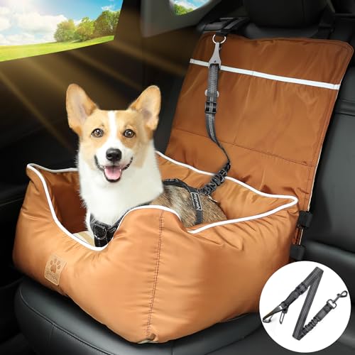 Pmpete Hunde-Autositz, Welpen-Sitzerhöhung, doppelseitig, Reisetasche, für kleine und mittelgroße Haustiere, perfekt für Sommer und Winter, einzigartiges Streifen-Design (braun) von pmpete