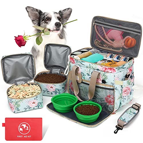 Pmpete Hunde-Reisetasche für Reisen, Wochenausflug/Übernachtung, Haustier-Reiseset für Hunde und Katzen, ideale Hunde-Wickeltasche und Hunde-Reise-Set (Blumenmuster) von pmpete
