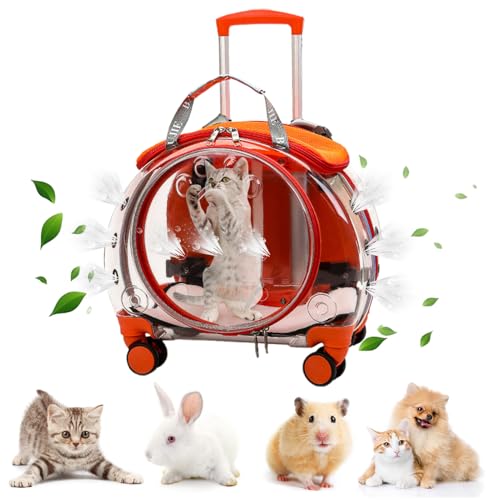pofluany Transparenter und vollständig atmungsaktiver Haustier-Tragerucksack, transparente Luftpolster-Haustier-Tragetasche mit Trolley-Rädern für Hunde, Katzen, Papageien oder Hasen, pofluany Transparenter und vollständig atmungsaktiver Haustier-Tragerucksack, transparente Luftpolster-Haustier-Tragetasche mit Trolley-Rädern für Hunde, Katzen, Papageien oder Hasen, von pofluany