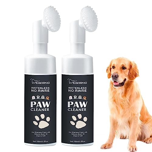 Ausspülfreier Haustierpfotenreiniger | 2 Stück natürliches und wasserloses Hundeshampoo mit Silikonbürste | Pfotenreiniger für Hunde mit Pfotenbürste aus Silikon. Pfotenreiniger, Pologmase von pologmase