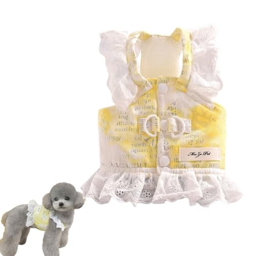 Atmungsaktives Hundekleid mit Spitzenbesatz und D-Ringen, stilvolles Outfit für kleine Hunde, Katzen, Yorkies, Chihuahuas, elegantes Haustierkleid, Welpenkleider für Mädchen (Gelb, XXL) von popona