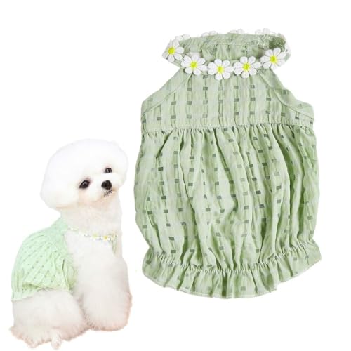 Grünes Hundekleid – atmungsaktives Sommer-Outfit mit elastischem Bund und weißem Blumendesign, niedliche Hunde- und Katzenkleidung für kleine, mittelgroße und große Hunde (Grün, XL) von popona
