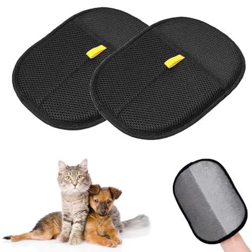 poraceous 2 Stück Double-Sided Pet Grooming Gloves, Versatile Grooming Gloves for Dog & Cat, Reusable Remover Glove, Static Removal Glove, für Pet Hair for Washing Deshedding, for Clothes Sofas von poraceous
