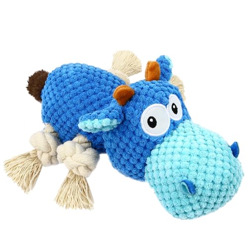 poraceous Hundespielzeug, Hund Quietschspielzeug mit Knitterpapier, Tauziehen Hundespielzeug, um sie zu Beschäftigen, Gefüllte Hundekauspielzeug für Kleine, Mittlere, Große Hunde (Blaues Nilpferd) von poraceous