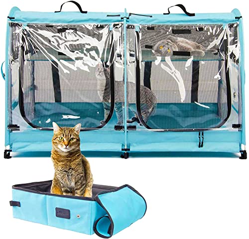 Mispace Tragbare 2 Haustier-Tragetaschen für Katzen, zusammenklappbar, für Auto, Reisen, Haustierhütte, Show-Käfige mit tragbarer Tragetasche, Hängemattenmatten und Katzentoilette von porayhut