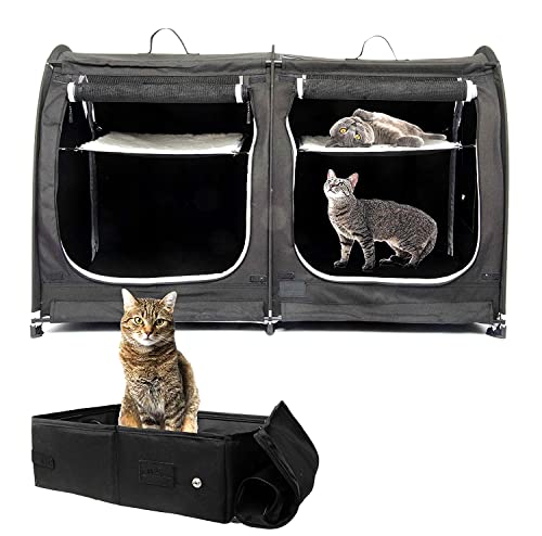 Mispace Tragbare 2 Haustier-Tragetaschen für Katzen, zusammenklappbar, für Auto, Reisen, Haustierhütte, Show-Käfige mit tragbarer Tragetasche, Hängemattenmatten und Katzentoilette von porayhut