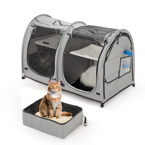 Mispace Tragbarer Katzenkäfig mit zwei Fächern, bequeme Hundebox mit Tragetasche/2 Hängematten/Matten & faltbarer Katzentoilette und Wasserflasche Mispace Tragbarer Katzenkäfig mit zwei Fächern, bequeme Hundebox mit Tragetasche/2 Hängematten/Matten & faltbarer Katzentoilette und Wasserflasche von porayhut