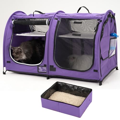 Mispace Tragbarer Katzenkäfig mit zwei Fächern, einfach zu falten und zu tragen, bequeme Reisebox für Welpen und Hunde, mit tragbarer Tragetasche, zwei Hängematten, Matten und zusammenklappbarer Mispace Tragbarer Katzenkäfig mit zwei Fächern, einfach zu falten und zu tragen, bequeme Reisebox für Welpen und Hunde, mit tragbarer Tragetasche, zwei Hängematten, Matten und zusammenklappbarer von porayhut