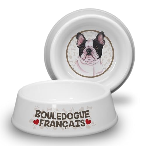 BOULEDOGUE Francais Noir et Blanc (FRA) - ABS Hundenapf Ø 18cm. Rutschfester Futternapf Trinknapf. Fressnapf, Wasserschale, Haustierschüssel. Praktisch, Robust, Langlebig. von power gift