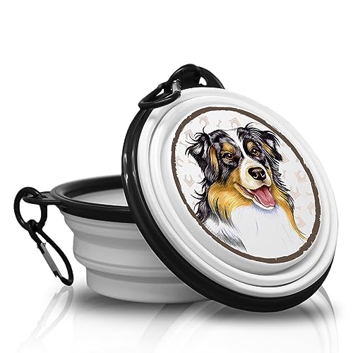 3. Australian Shepherd - Falt, Tragbarer Trinknapf mit Karabiner für Unterwegs. Futternapf, Haustierschüssel. Handlich und Einzigartig. von power gift