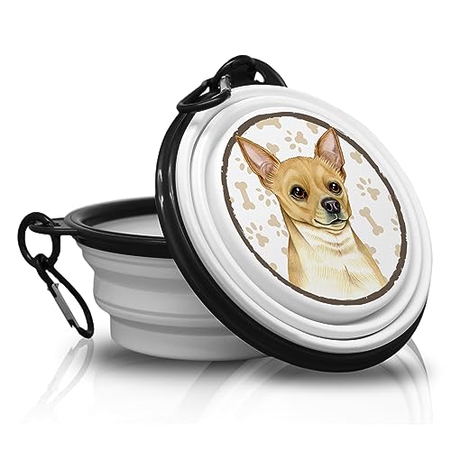 13. Chihuahua - Schale, Schüssel, Fressnapf. Falt, Tragbarer Trinknapf mit Karabiner für Unterwegs. Futternapf, Haustierschüssel. Handlich und Einzigartig. von power gift