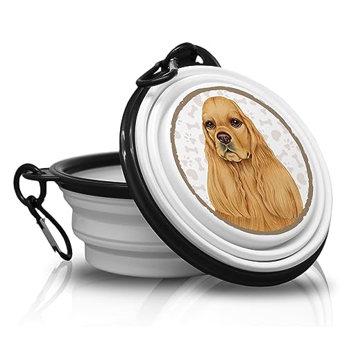 15. Cocker Spaniel - Fressnapf, Schüssel, Schale. Falt, Tragbarer Trinknapf mit Karabiner für Unterwegs. Futternapf, Haustierschüssel. Handlich und Einzigartig. von power gift
