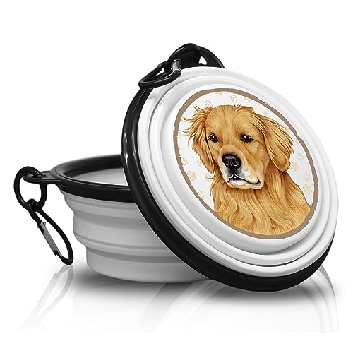 GOLDEN Retriever - Falt, Tragbarer Trinknapf mit Karabiner für Unterwegs. Futternapf, Haustierschüssel. Handlich und Einzigartig. von power gift