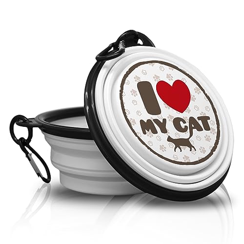 I Love My CAT - Falt, Tragbarer Trinknapf mit Karabiner für Unterwegs. Futternapf, Haustierschüssel. Handlich und Einzigartig. von power gift