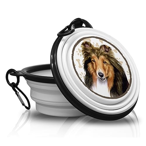 Shetland Sheepdog - Falt, Tragbarer Trinknapf mit Karabiner für Unterwegs. Futternapf, Haustierschüssel. Handlich und Einzigartig. von power gift