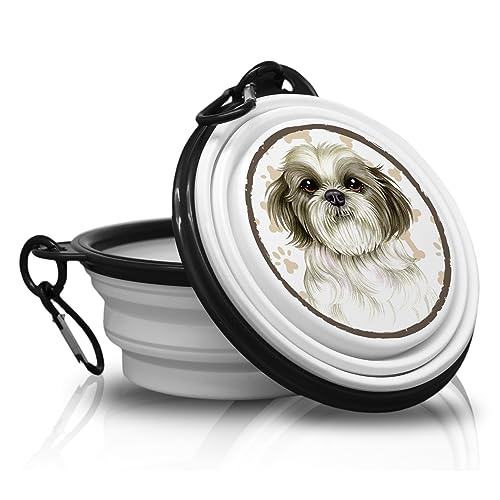 Shih TZU - Falt, Tragbarer Trinknapf mit Karabiner für Unterwegs. Futternapf, Haustierschüssel. Handlich und Einzigartig. von power gift