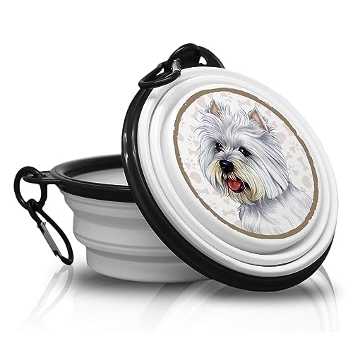 Westie - West Highland White Terrier Falt, Tragbarer Trinknapf mit Karabiner für Unterwegs. Futternapf, Haustierschüssel. Handlich und Einzigartig. von power gift