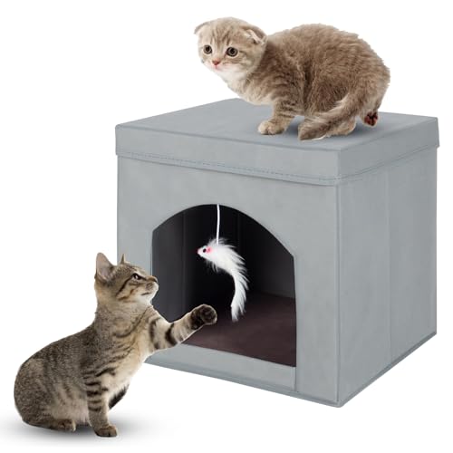 powerking Klappbares Katzenbett für Indoor-Katzen oder Kätzchen, Faltbarer Katzensitz mit Würfel und Höhle, Grau, 13 x 13 x 13 cm powerking Klappbares Katzenbett für Indoor-Katzen oder Kätzchen, Faltbarer Katzensitz mit Würfel und Höhle, Grau, 13 x 13 x 13 cm von powerking