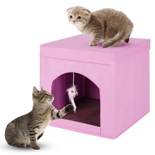 powerking Faltbares Katzenhöhlenhaus mit Deckel, Pink, 33 x 33 x 35 cm von powerking