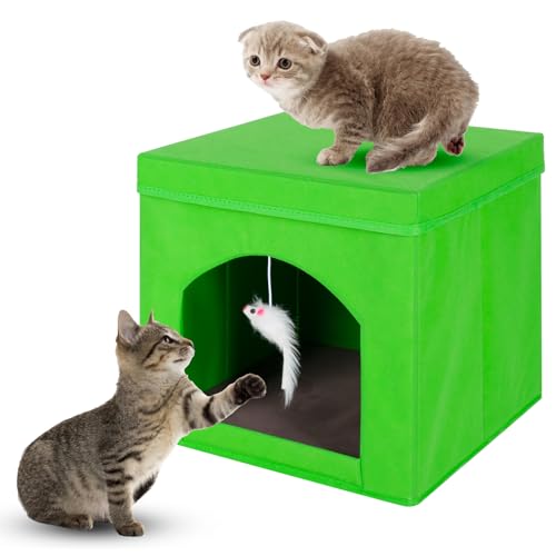 powerking Faltbares Katzenhöhlenhaus mit Deckel, grün, 33 x 33 x 35 cm von powerking