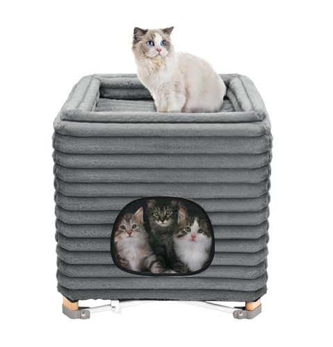 Pozico 2-stöckige faltbare Katzenbetten & Möbel, 2-lagige Kiefernkonstruktion, Katzenhäuser für Indoor-Katzen, Katzenbett-Höhle für mehrere oder große Katzen bis zu 13,6 kg, Ganzjahres-Komfort, Grau-S Pozico 2-stöckige faltbare Katzenbetten & Möbel, 2-lagige Kiefernkonstruktion, Katzenhäuser für Indoor-Katzen, Katzenbett-Höhle für mehrere oder große Katzen bis zu 13,6 kg, Ganzjahres-Komfort, Grau-S von pozico