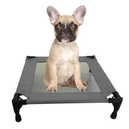 Pozico Erhöhtes Haustierbett mit atmungsaktivem Netzgewebe für kleine Katzen und Hunde, erhöhtes kühlendes Haustierbett für Welpen und Kätzchen, 48 x 48 cm (dunkelgraues Bett) von pozico