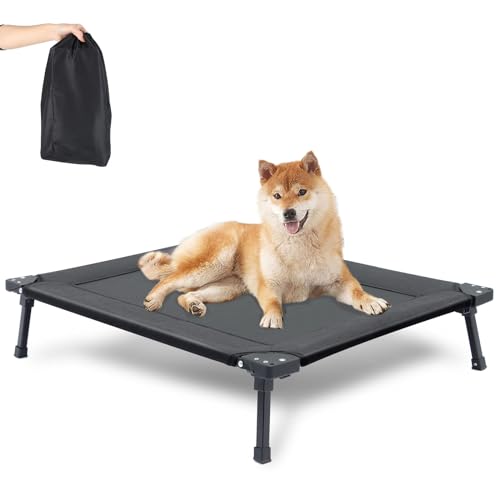 Pozico Erhöhtes Hundebett Faltbar – Waschbar & Atmungsaktiv – Hundeliege mit Metallrahmen, Tragbar für Kleine & Mittelgroße Hunde/Katzen – Haustierbett für Innen, Außen, Reisen & Camping (M) von pozico