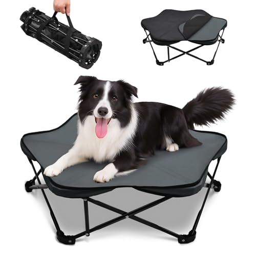 Pozico Sechseckiges erhöhtes Hundebett, faltbares Haustierbett mit tragbarem Tragegriff, abnehmbares Plüschkissen, Hundebett, geeignet für mittelgroße und kleine Hunde, Campingbett für drinnen und von pozico