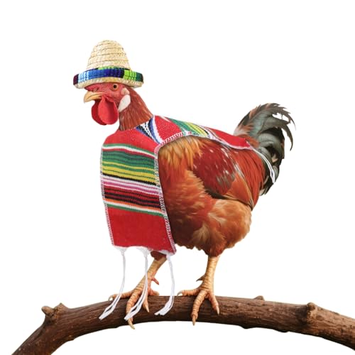 Fiesta-Kostüm für Hühner, enthält Sombrero und Serape-Poncho für Seidenhühner, Legehennen, Haustier-Huhn-Kostüm von pranovo