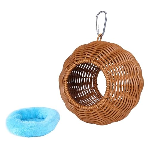 predolo Hängendes Aus Rattanimitat, Hängemattenbetthütte, Geschenk, Handgewebtes Papageienhaus mit Kissen für Blauhäher, Kleine Und Mittelgroße Vöge, Zwei Löcher Blau predolo Hängendes Aus Rattanimitat, Hängemattenbetthütte, Geschenk, Handgewebtes Papageienhaus mit Kissen für Blauhäher, Kleine Und Mittelgroße Vöge, Zwei Löcher Blau von predolo