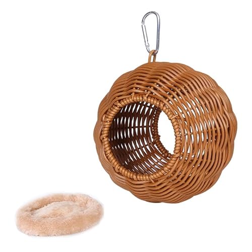 predolo Hängendes Aus Rattanimitat, Hängemattenbetthütte, Geschenk, Handgewebtes Papageienhaus mit Kissen für Blauhäher, Kleine Und Mittelgroße Vöge, Zwei Löcher Khaki predolo Hängendes Aus Rattanimitat, Hängemattenbetthütte, Geschenk, Handgewebtes Papageienhaus mit Kissen für Blauhäher, Kleine Und Mittelgroße Vöge, Zwei Löcher Khaki von predolo