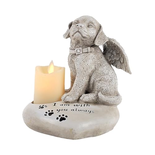 predolo Hunde-Gedenkstatue mit LED-Kerze, Garten-Harz, Hunde-Ornament, Hunde-Engel-Figur, Sympathie, Basteln, Geschenk für verstorbene Hunde von predolo