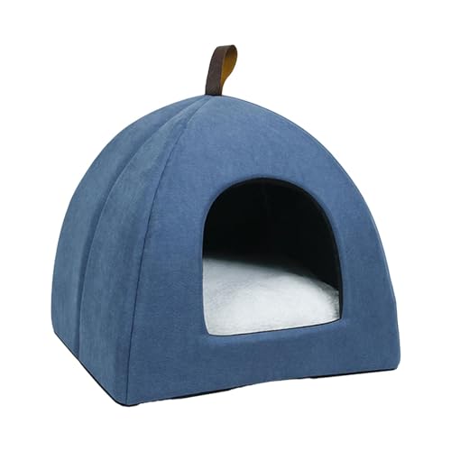 predolo Katzenbett, Katzenschlafbett, warme Höhle, rutschfest, weich, halbgeschlossenes Katzenbett für Katzen und kleine Hunde, Blau M von predolo
