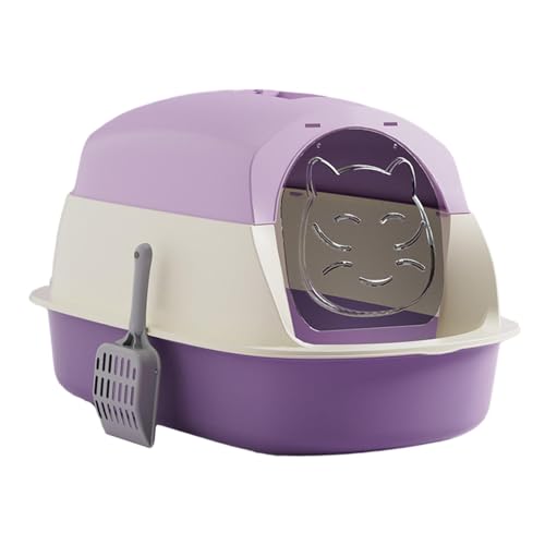 predolo Katzentoiletten mit Sichtschutz und Abdeckung, geräumige Haustiertoilette mit Fronttür, violett von predolo