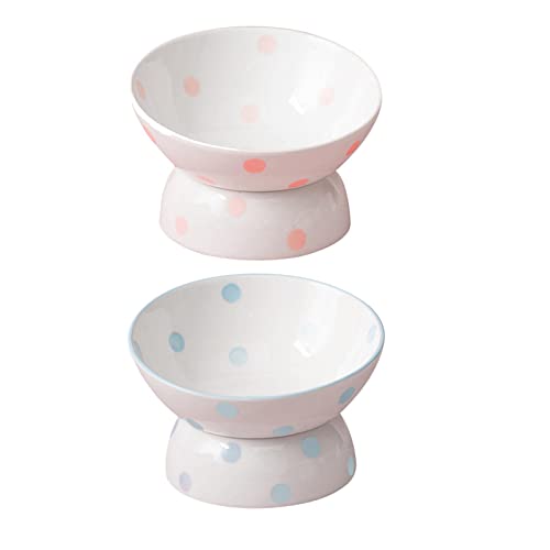 predolo Keramik-Katzennapf Set mit erhöhtem Design und schickem Look, Rosa und Blau von predolo